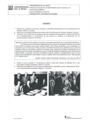 Examen de Historia de España (EBAU de 2019)