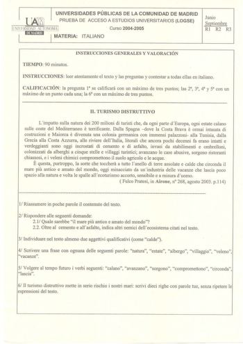 Examen de Italiano (selectividad de 2005)