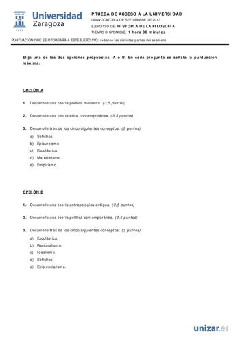 Examen de Historia de la Filosofía (PAU de 2013)