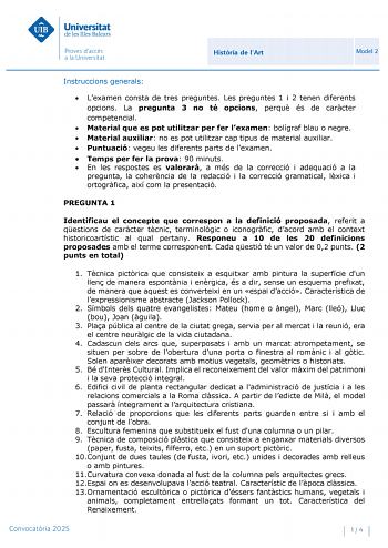 Examen de Historia del Arte (PBAU de 2025)