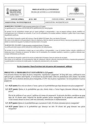 Examen de Matemáticas II (PAU de 2025)