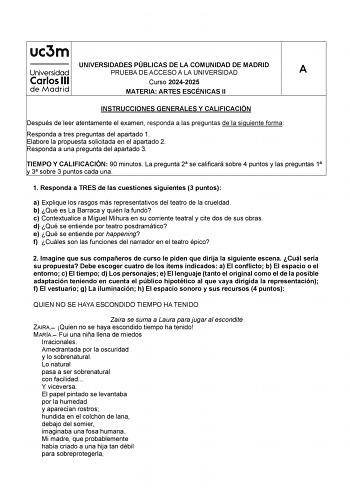 Examen de Artes Escénicas (EvAU de 2025)