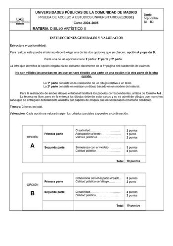 Examen de Dibujo Artístico II (selectividad de 2005)