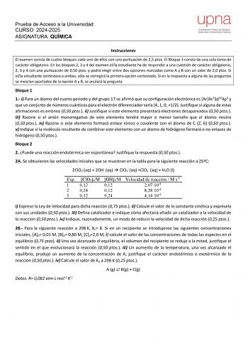 Examen de Química (EvAU de 2025)