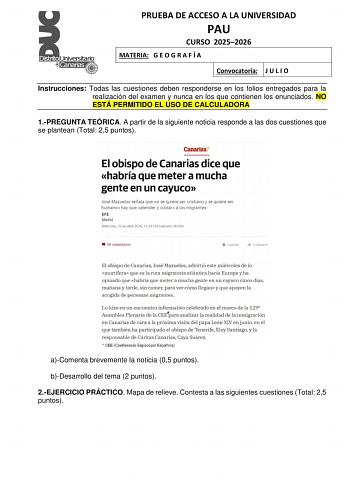 Geografía – EBAU Islas Canarias (2026)