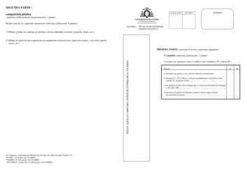 SEGUNDA PARTE  composición plástica máxima calificación de la presentación 1 punto Realice una de las siguientes propuestas máxima calificación 5 puntos 1 Dibuje y pinte un catálogo de jardines técnica húmeda acuarela gouache tintas etc 2 Dibuje el cartel de una exposición de arquitectura técnica seca lapiceros negros o de color pastel ceras etc    UNIVERSIDAD DE OVIEDO Vicerrectorado de Estudiantes Área de Orientación Universitaria MATERIA TÉCNICAS DE EXPRESIÓN GRÁFICO PLÁSTICA CALIFICACIÓN RE…