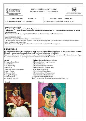 Examen de Fundamentos Artísticos (PAU de 2025)