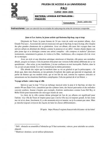 Examen de Francés (EBAU de 2025)