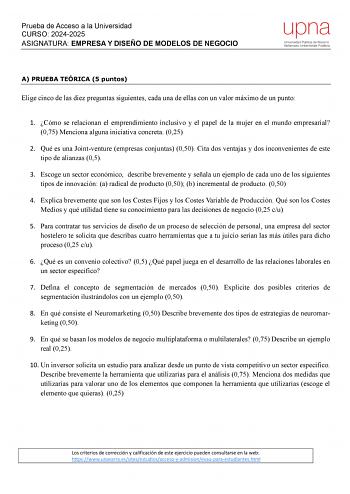 Examen de Empresa y Diseño de Modelos de Negocio (EvAU de 2025)