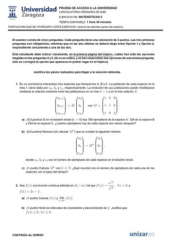 Matemáticas II – EvAU Aragón (2026)
