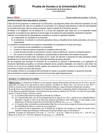 Examen de Física (EBAU de 2025)