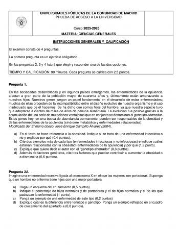 Ciencias Generales – EvAU Comunidad de Madrid (2026)