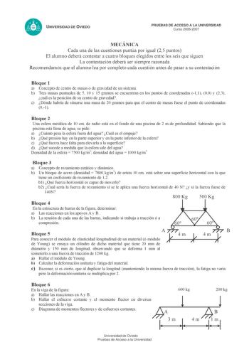 Examen de Mecánica (selectividad de 2007)