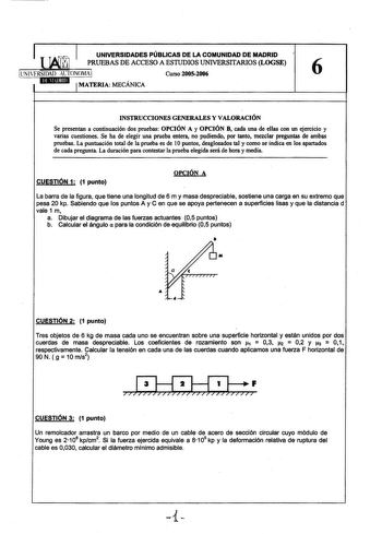 Examen de Mecánica (selectividad de 2006)