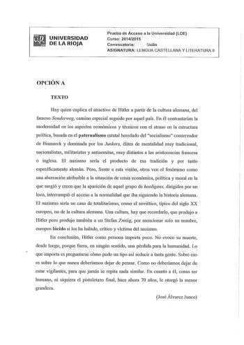 Examen de Lengua Castellana y Literatura (PAU de 2015)