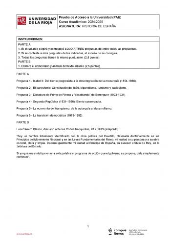 Examen de Historia de España (EBAU de 2025)