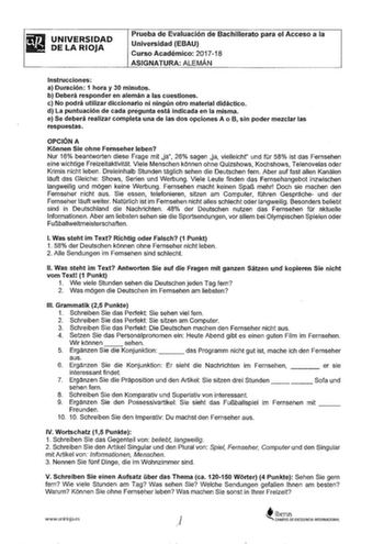 Examen de Alemán (EBAU de 2018)