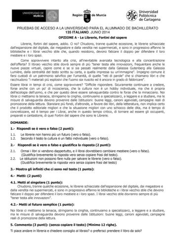 Examen de Italiano (PAU de 2014)