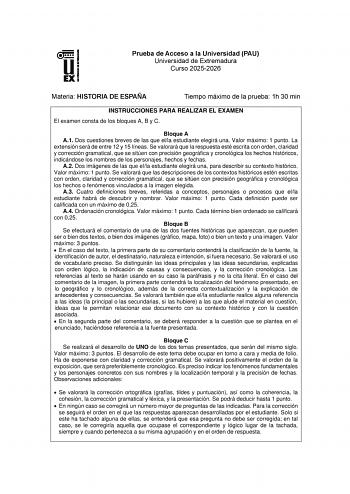 Historia de España – EBAU Extremadura (2026)