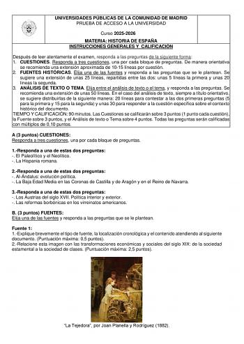 Historia de España – EvAU Comunidad de Madrid (2026)