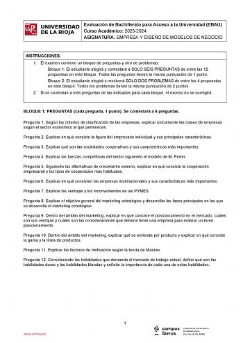 Examen de Empresa y Diseño de Modelos de Negocio (EBAU de 2024)