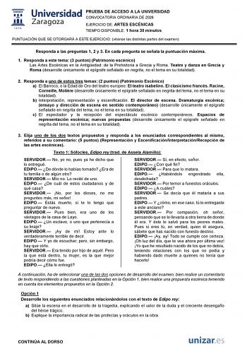 Artes Escénicas – EvAU Aragón (2026)