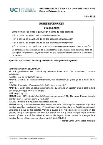 Artes Escénicas – EBAU Cantabria (2026)