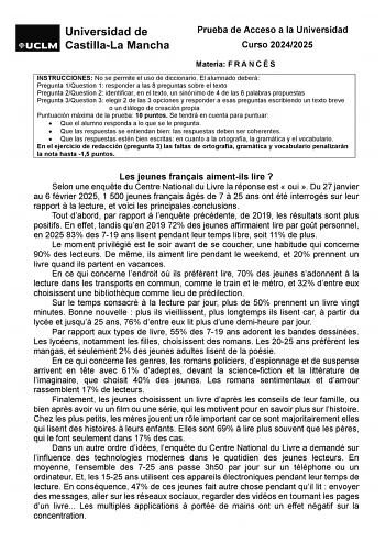 Examen de Francés (EvAU de 2025)