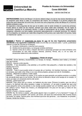 Examen de Artes Escénicas (EvAU de 2025)