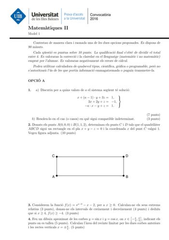 Examen de Matemáticas II (PAU de 2016)