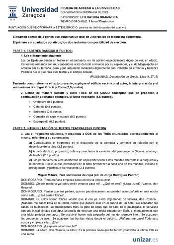 Literatura Dramática – EvAU Aragón (2026)