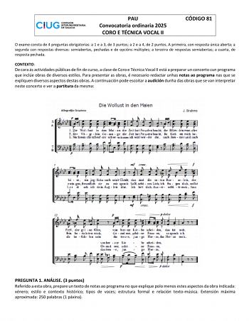 Examen de Coro y Técnica Vocal (ABAU de 2025)