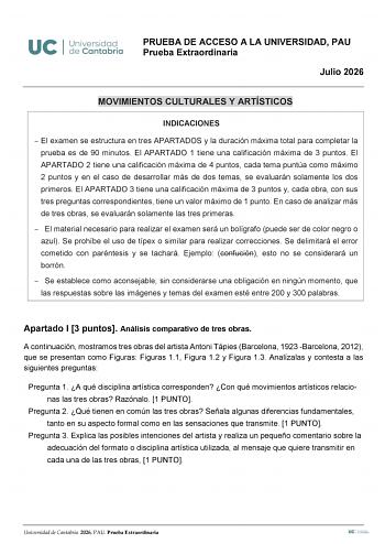 Movimientos Culturales y Artísticos – EBAU Cantabria (2026)