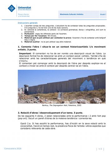Movimientos Culturales y Artísticos – PBAU Islas Baleares (2026)