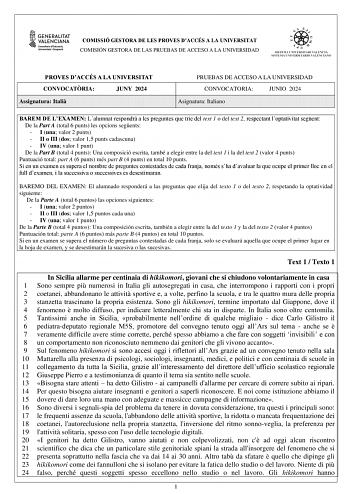 Examen de Italiano (PAU de 2024)