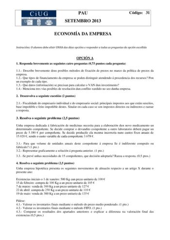 Examen de Economía de la Empresa (PAU de 2013)