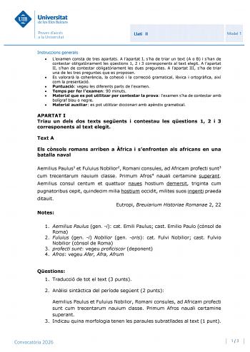 Latín II – PBAU Islas Baleares (2026)