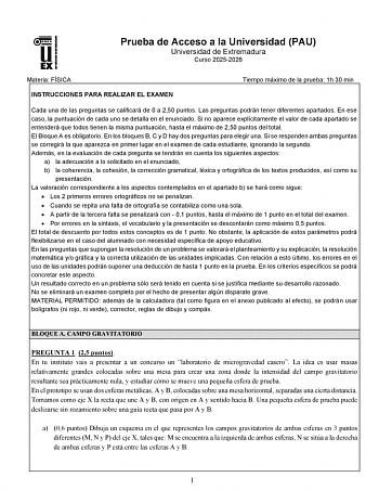 Física – EBAU Extremadura (2026)