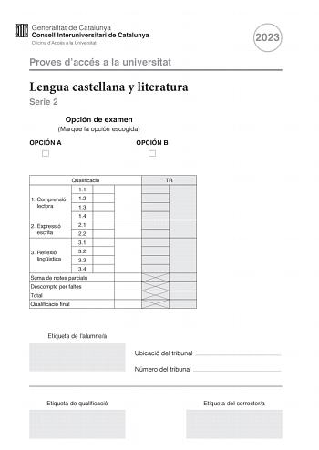 Examen de Lengua Castellana y Literatura (PAU de 2023)