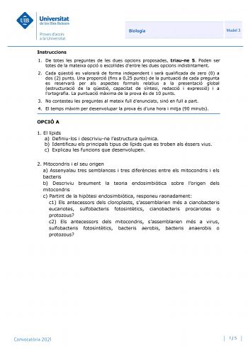 Examen de Biología (PBAU de 2021)