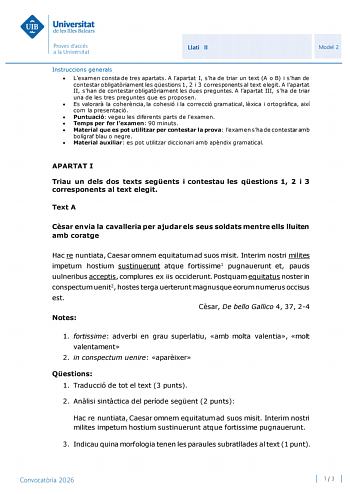 Latín II – PBAU Islas Baleares (2026)