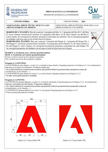 Dibujo Técnico Aplicado a las Artes Plásticas y al Diseño II – PAU Comunidad Valenciana (2026)