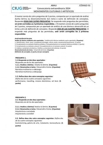 Examen de Movimientos Culturales y Artísticos (ABAU de 2024)