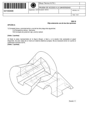 Examen de Dibujo Técnico II (PAU de 2015)