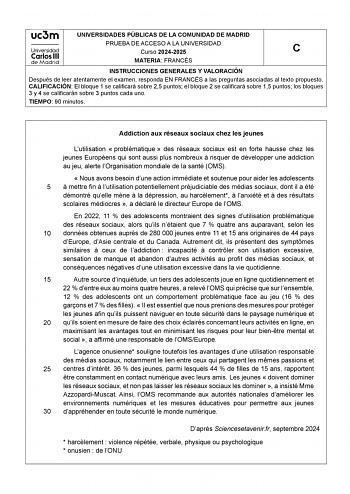 Examen de Francés (EvAU de 2025)