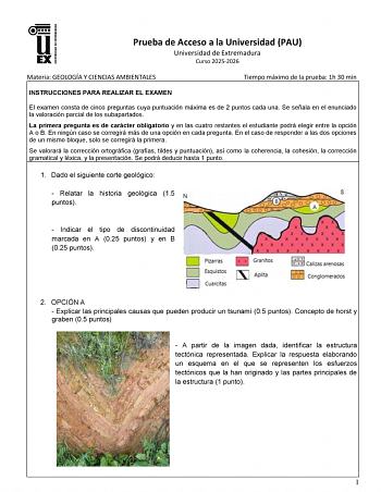 Geología y Ciencias Ambientales – EBAU Extremadura (2026)
