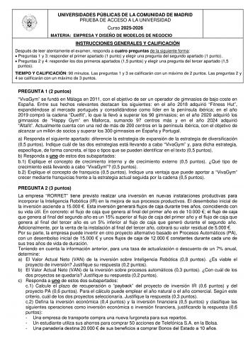 Empresa y Diseño de Modelos de Negocio – EvAU Comunidad de Madrid (2026)