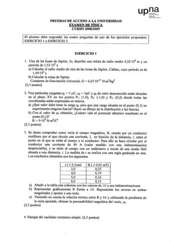 Examen de Física (selectividad de 2009)