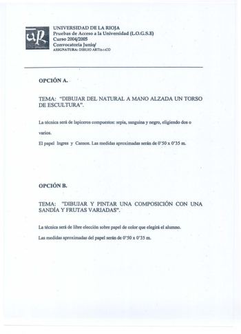 Examen de Dibujo Artístico II (selectividad de 2005)