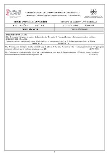 Examen de Dibujo Técnico II (PAU de 2014)